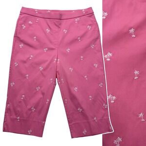Alfred Dunner Embroidered Palm Tree Capri Pants Resort Tropical Pink Plus Sz 16